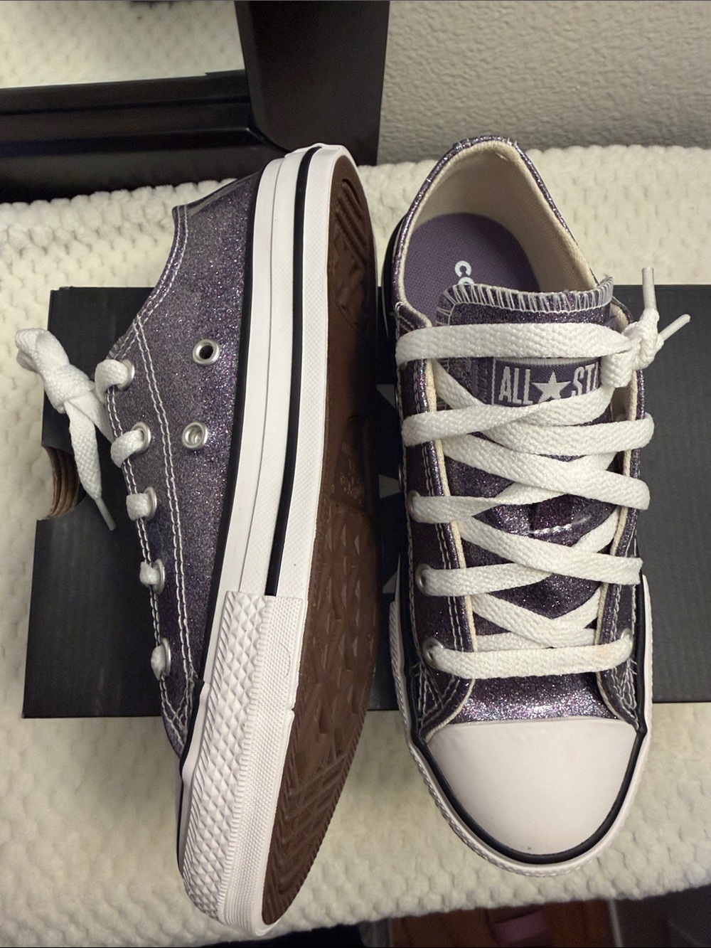 Converse Kids Purple Glitter Low Top Sneakers with White Laces - Picture 3 of 12
